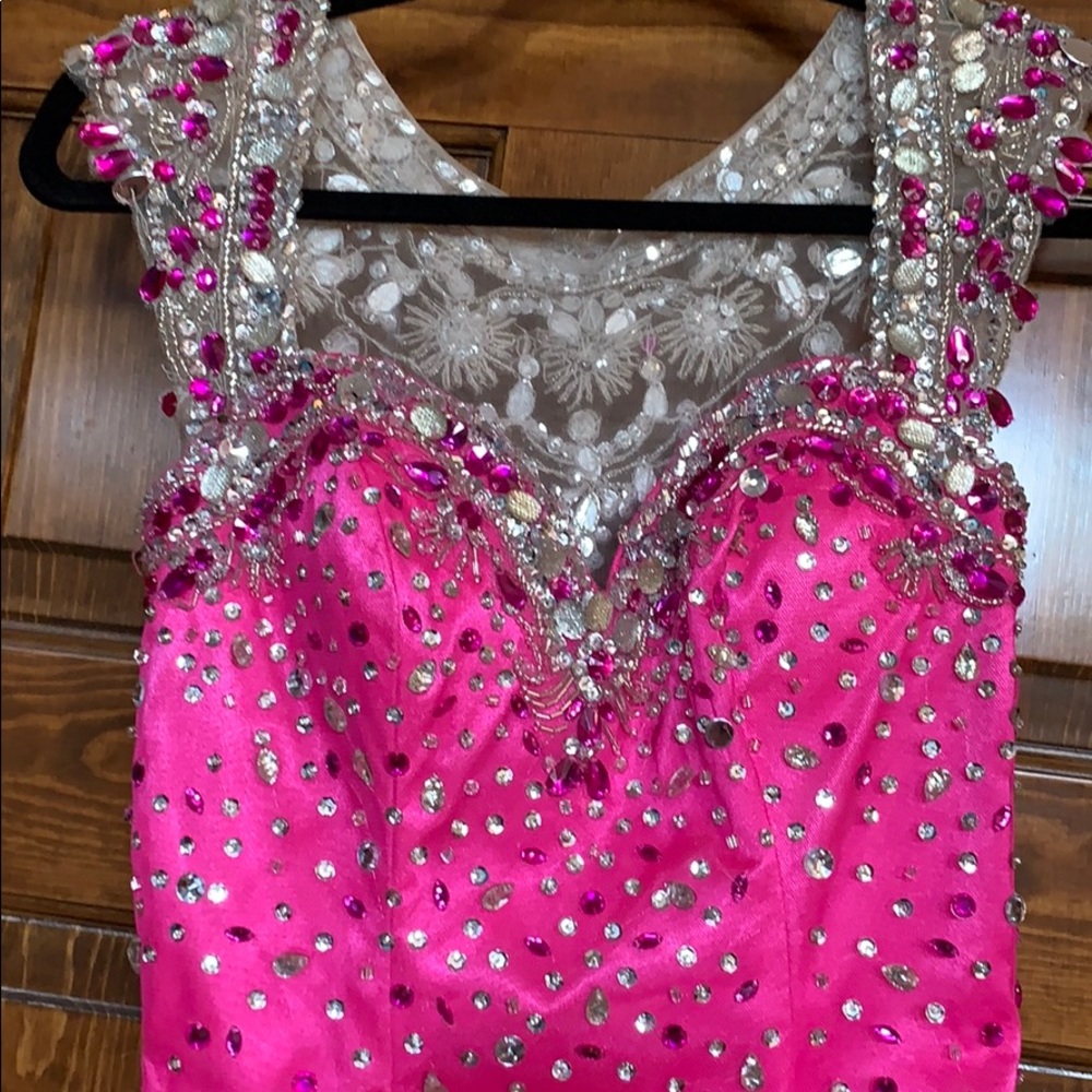 Rhinestone Hot pink Homecoming, prom pageant dress